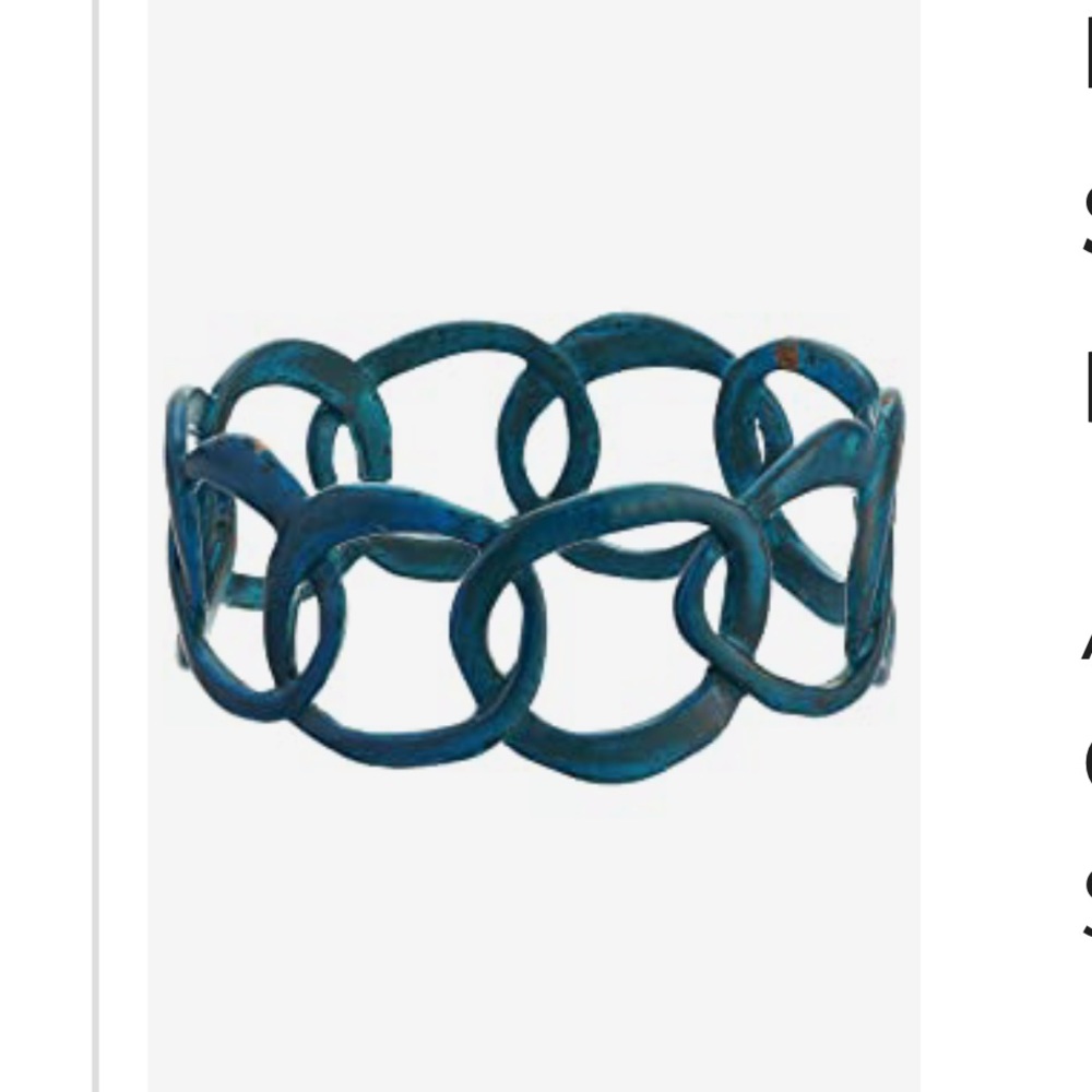 Robert Lee Morris-Patina-Teal Sculptural Metal Link Bangel Bracelet- 2.5” D- OS
